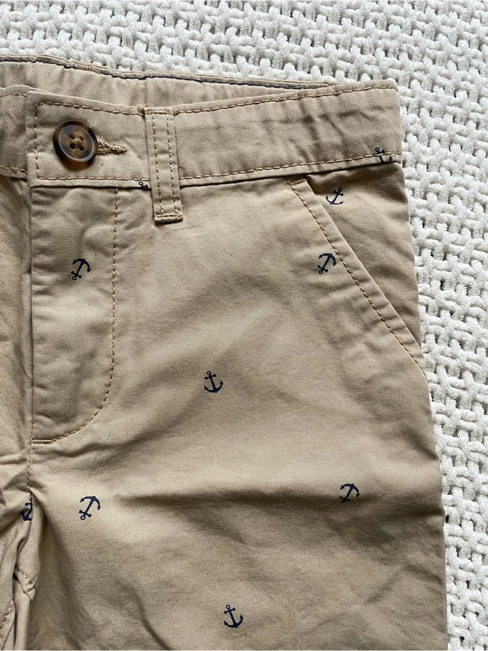 Carter's Tan Shorts with Navy Anchor Embroidery